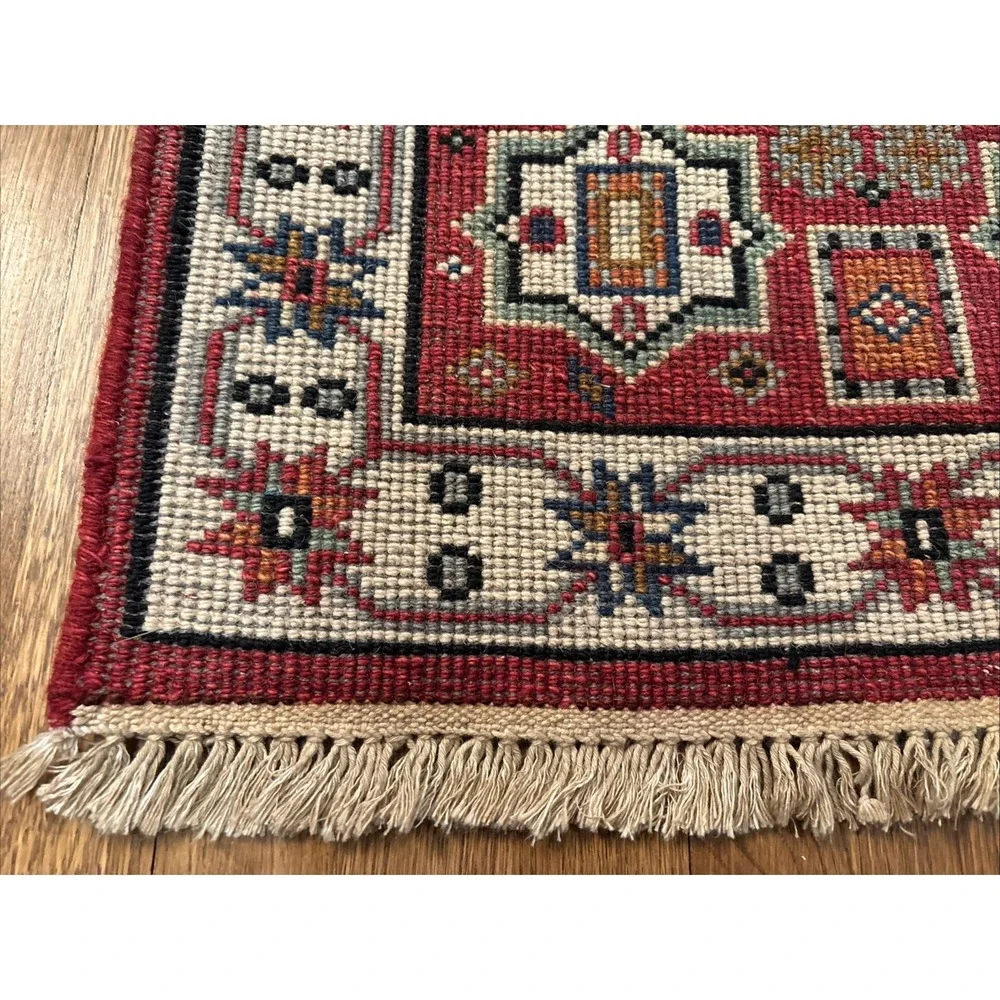 Hand Knotted Afghan Tribal Kazak Hallway Runner Red Small Geometric Rug 2'X 6.6'